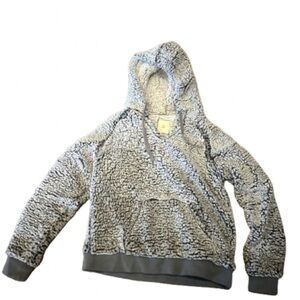 Thread & Supply Women’s Fuzzy Gray Sherpa Hoodie with V Neck Size Medium